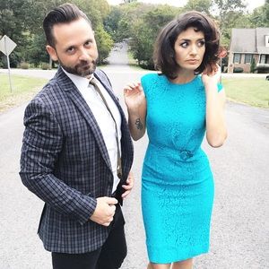 VTG Vintage 1960s Teal Lace Wiggle dress madmen style